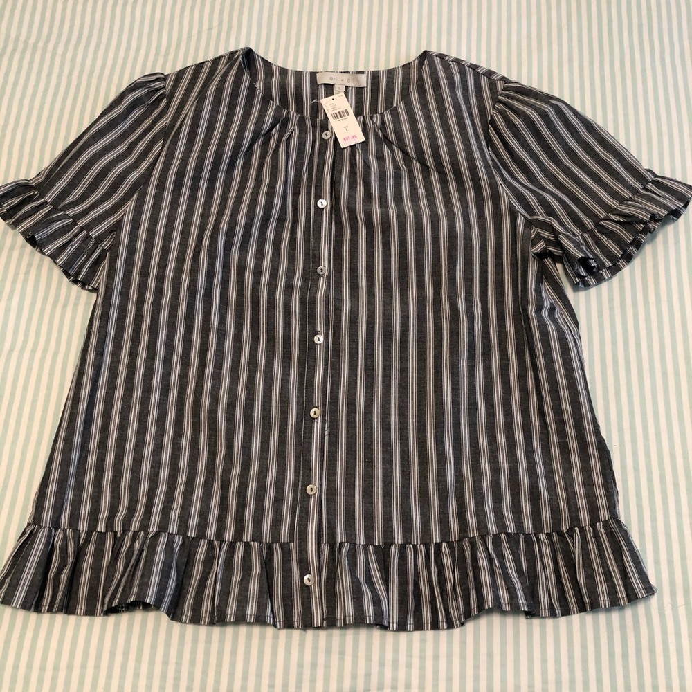 Striped button down gray blouse size large